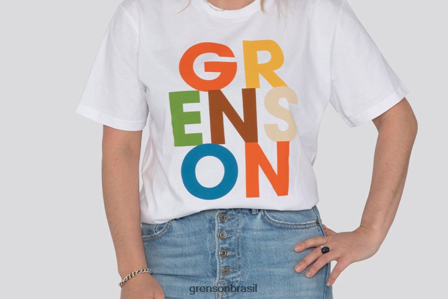 unissex Grenson branco camiseta com texto roupas 04NFHP527