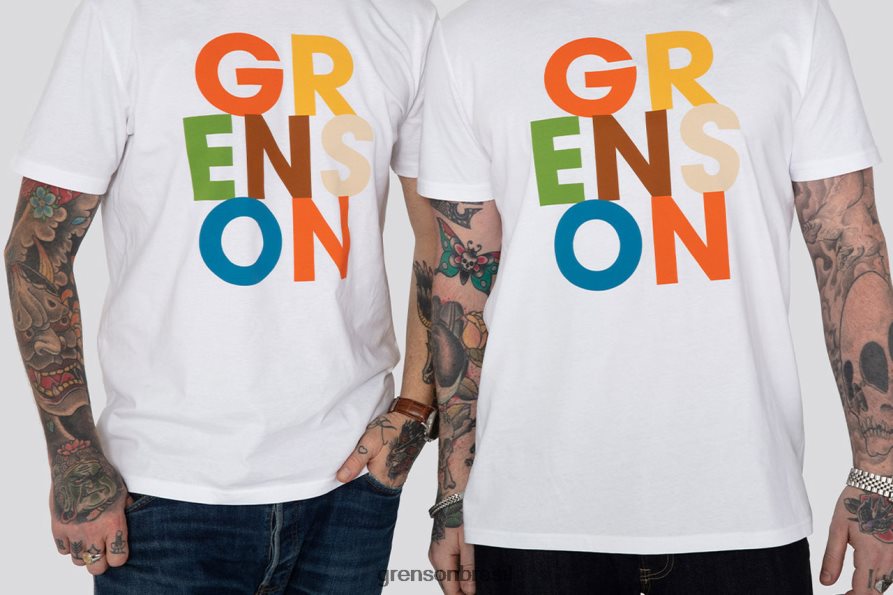 unissex Grenson branco camiseta com texto roupas 04NFHP527
